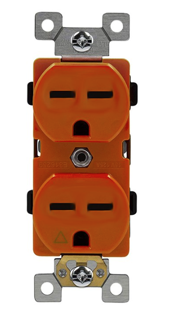 Enerlites 61610-O 15 Ampere Industrail Grade Islolated Ground Heavy Duty Duplex Receptacle, 5-15R, Orange Finish