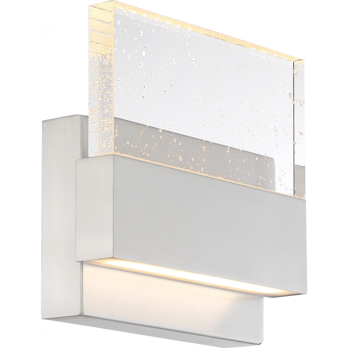 Nuvo 62-1502 Ellusion LED Medium Wall Sconce, Polished Nickel, Seeded Glass, 15W, Dimmable