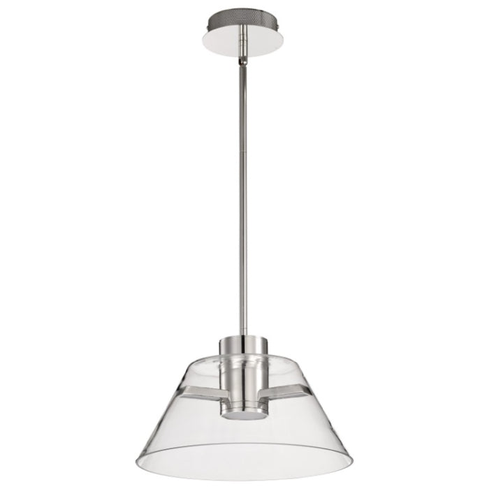 Nuvo 62-2051 Edmond LED Pendant, 14IN, Wattage 12W, Color Temperature 3000K, Polished Nickel, Clear Glass Shade
