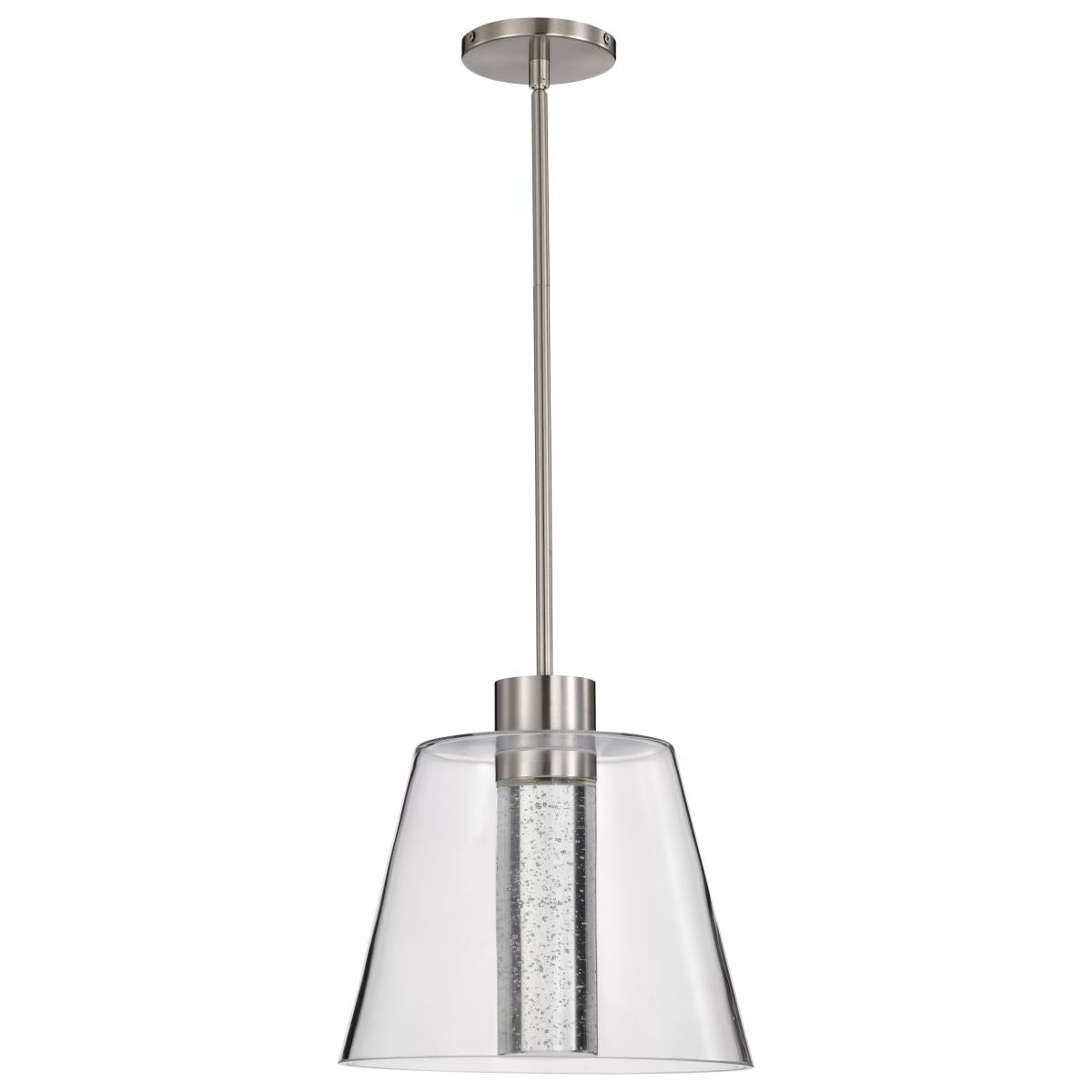 Nuvo 62-2192 Aura 12" LED Pendant, 12W, 3000K, Brushed Nickel, K9 Bubble Crystal, Dimmable