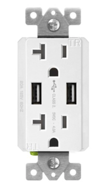 Enerlites 62001-TR2USB-S-W 20A Dual USB Charger 4A W/ Tamper Resistant Duplex Receptacles, White Finish