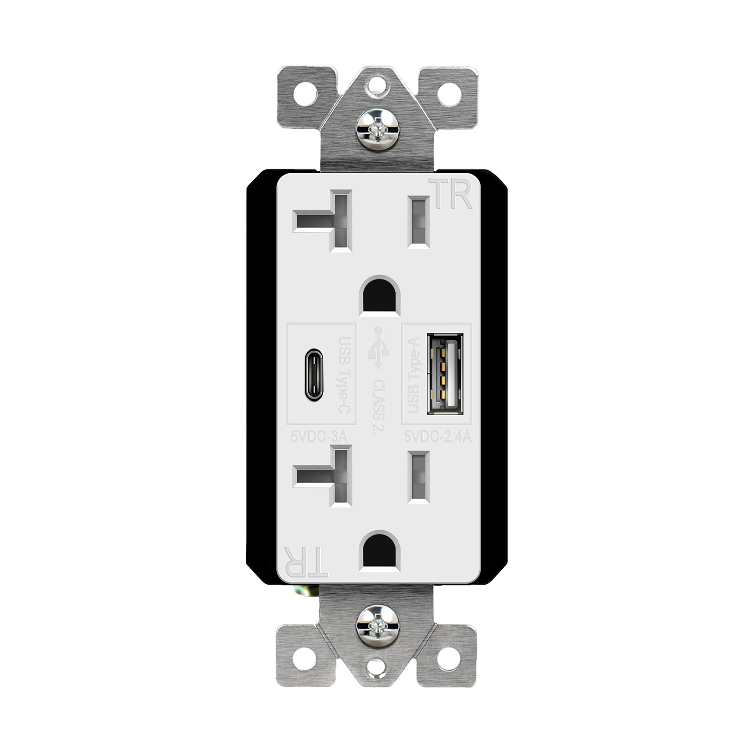 Enerlites 62001-TR2USB3-1A1C-W Dual Port USB Charger Receptacle, 3.6A USB Type-C/Type-A, 20A Tamper-Resistant