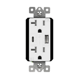 Enerlites 62001-TR2USB3-1A1C-W Dual Port USB Charger Receptacle, 3.6A USB Type-C/Type-A, 20A Tamper-Resistant