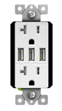 Enerlites 62001-TR3USB-CC-W 20A Triple USB Charger 5.8A W/ Tamper Resistant Duplex Receptacles, White Finish