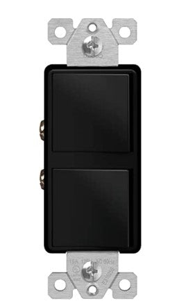 Enerlites 62835-BK Double Paddle Rocker Combination Decorator Switch, Ground Terminal, Single Pole or 3-Way, Residential/Commercial Grade, Black