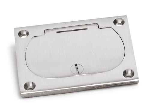 Lew Electric 6304-DFB-1-TEL-A Receptacle Cover W/ Hinged Lid for 1100 Series Floor Boxes, Aluminum Finish