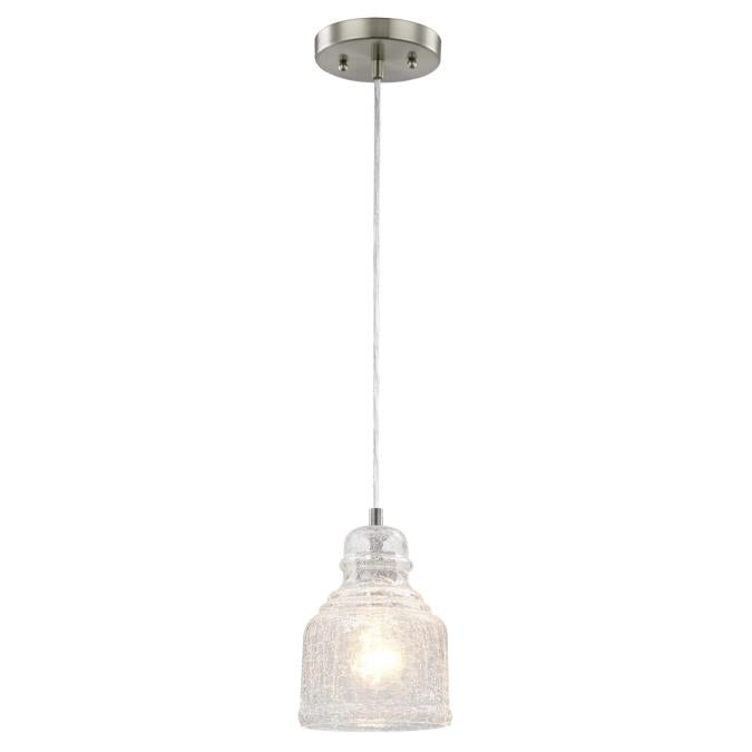 Westinghouse Lighting 6309200 brushed nickel mini pendant with clear crackle glass