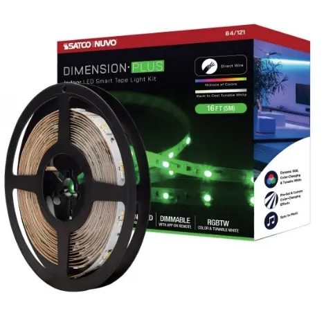 Nuvo 64-121 16-ft Dimension Plus Tape Light, Wattage 14W, Lumens 1120 lm, Voltage 24V, Color Temperature 2700K, RGB