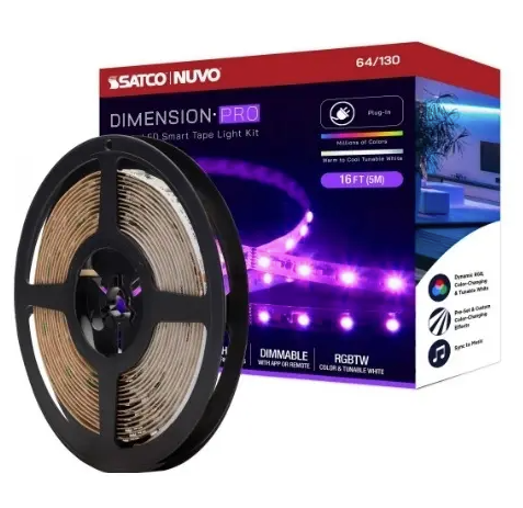 Nuvo 64-131 32-ft Dimension Pro Tape Light, Wattage 30W, Lumens 3080 lm, Voltage 24V, Color Temperature 2700K, RGB