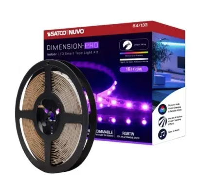 Nuvo 64-134 32-ft Dimension Pro Tape Light, Wattage 30W, Lumens 3080 lm, Voltage 24V, Color Temperature 2700K, RGB, J-Box