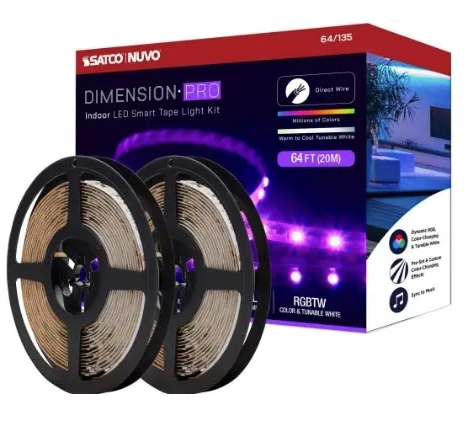 Nuvo 64-135 64-ft Dimension Pro Tape Light, Wattage 68W, Lumens 6300 lm, Voltage 24V, Color Temperature 2700K, RGB, J-Box