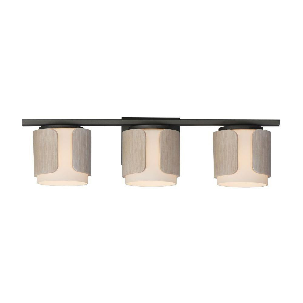 Maxim Lighting 21713SWNWDCHL Draughtsman 3 Light 27 Inch Natural Wood/Charcoal Bath Vanity Wall Light