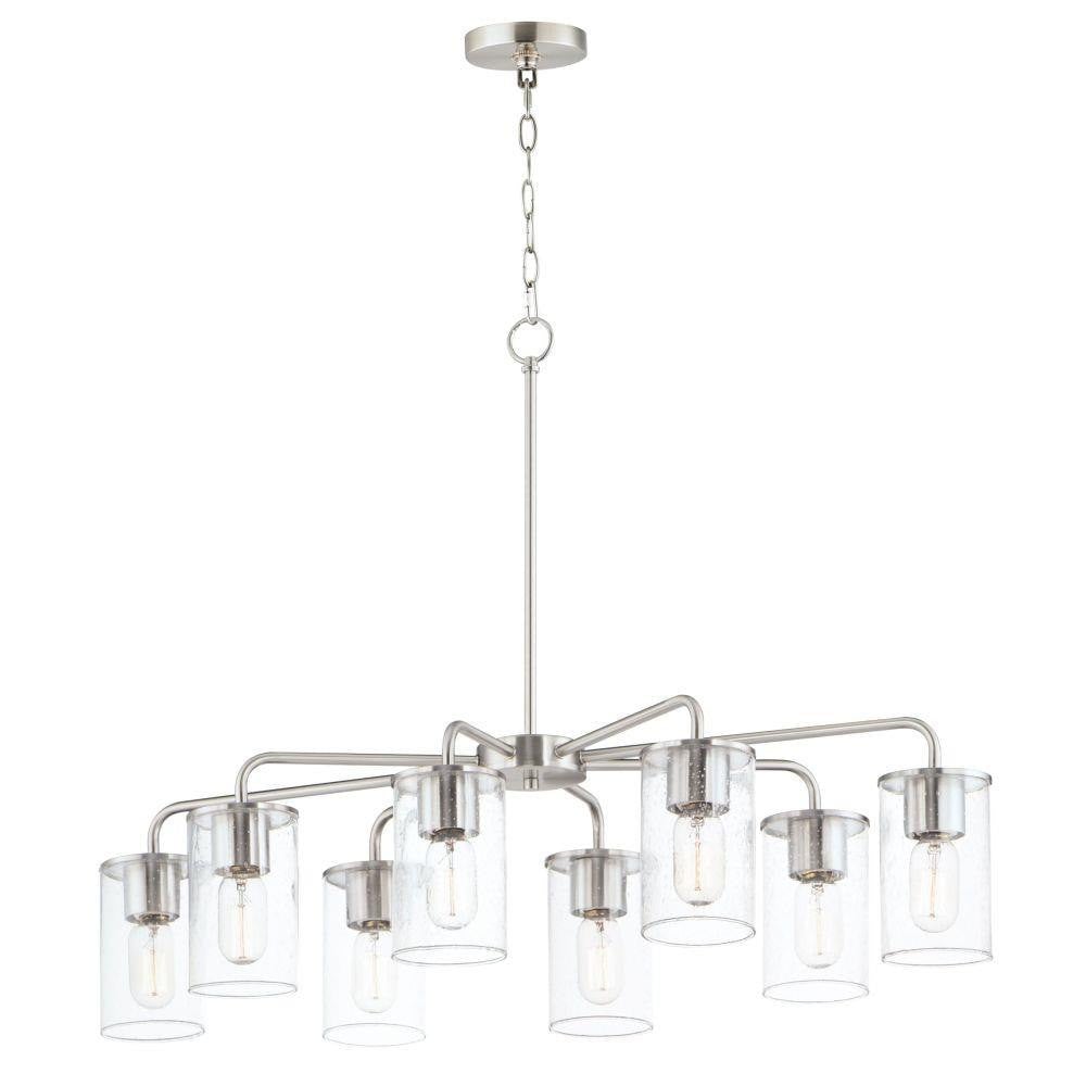 Maxim Lighting 11848CDSN Sleek 8 Light Chandelier in Satin Nickel with Clear Seeded glass cylinder shades