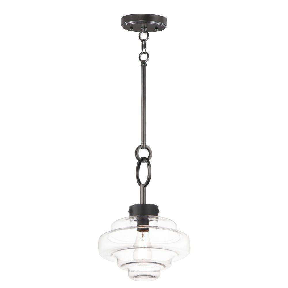 Maxim Lighting 11122CLBK Harbor 1 Light Black Pendant Ceiling Light with Clear Layered Glass Shade