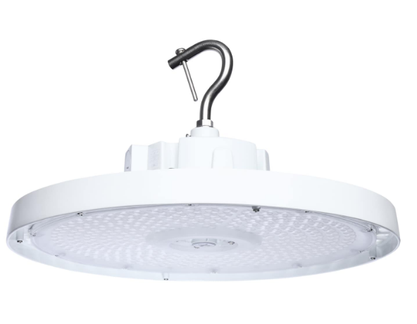 NUVO 65-1523 240/200/150 Wattage Selectable LED UFO High Bay 3K/4K/5K CCT Selectable 60/80/100 Beam Angle Selectable White Finish 120-347 Volt
