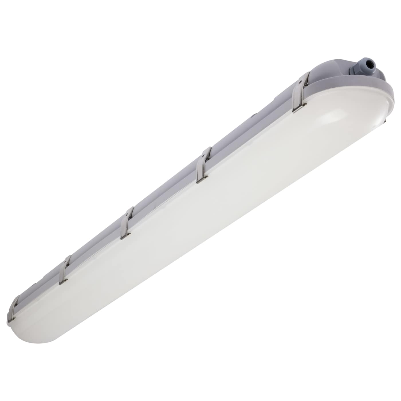 Nuvo 65-839 LED 4 Foot Linear Vapor Proof Fixture Integrated Microwave Sensor Ceiling Light - Emergency Battery - 3CCT Selectable - Finish: Gray