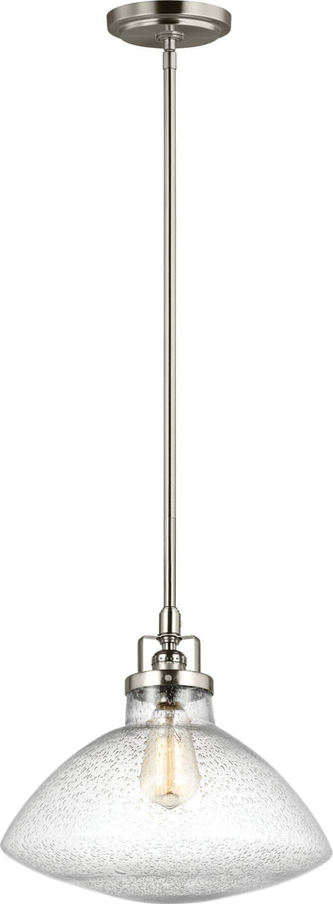 Generation Lighting Belton 1 light brushed nickel pendant ceiling light with clear seeded glass