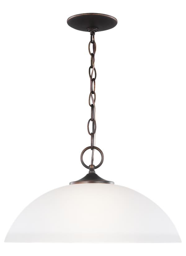 Generation Lighting Geary 1 light bronze pendant ceiling light with satin etched glass