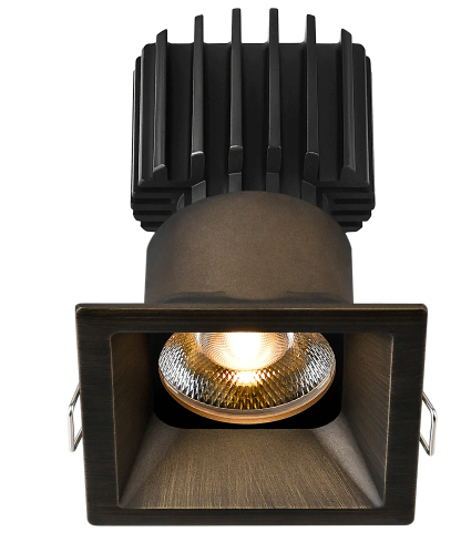 Lotus LED Lights L3F-SRT-BR-RF50-4C90 Tangra 3" Fixed Square Recessed Thin Bronze Trim, Reflector Frosted Glass, Beam Angle 50°, Color Temperature 4CCT+DTW 35K to 27K, CRI90
