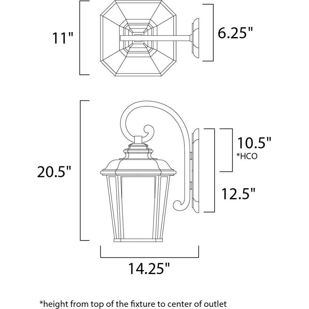 Maxim Lighting 65646WFBO Radcliffe Outdoor Wall Lantern Dimensions Diagram