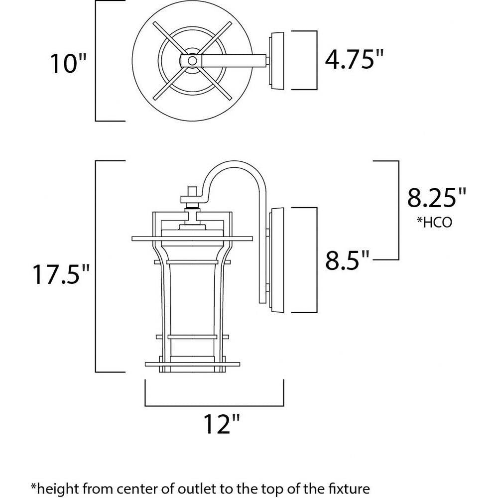 Maxim Lighting 65785WGBO Oakville Outdoor Wall Lantern Dimensions Diagram