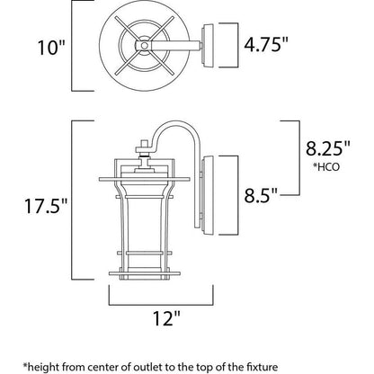 Maxim Lighting 65785WGBO Oakville Outdoor Wall Lantern Dimensions Diagram