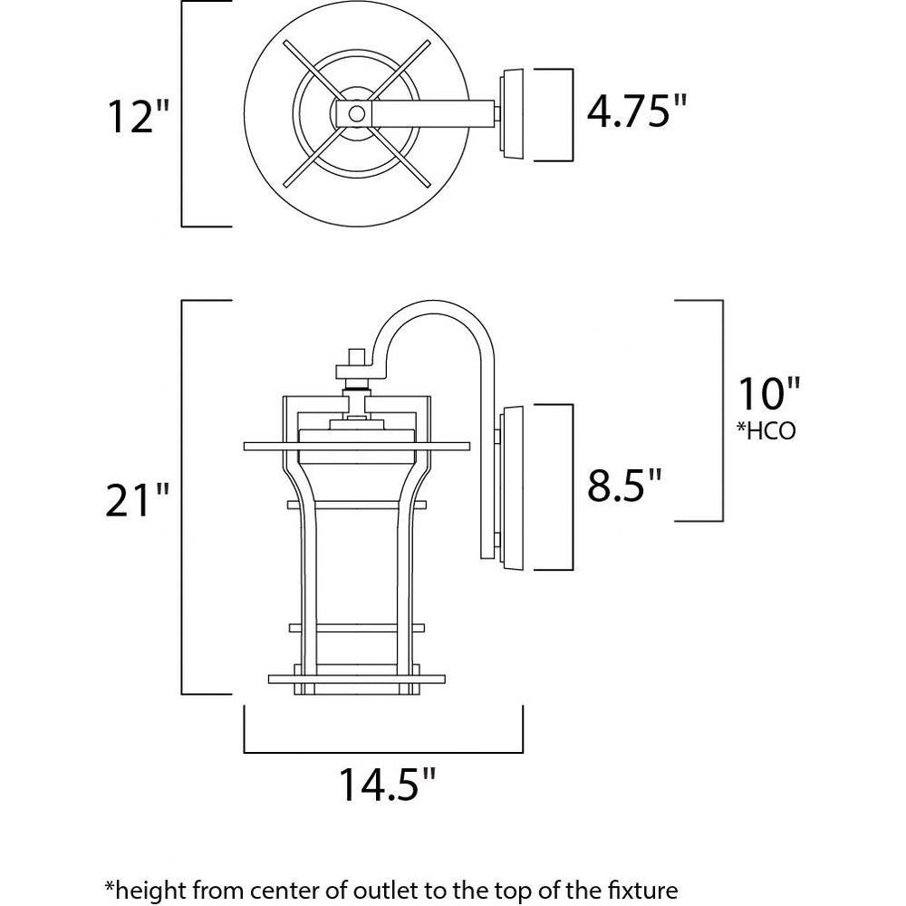 Maxim Lighting 65786WGBO Oakville Outdoor Wall Lantern Dimensions Diagram
