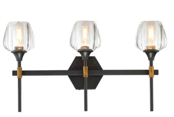 SDQ Lighting VL37303UBVB 24" Modern Clear Crystal Wall Sconce, Wattage 180W, Urban Bronze / Aged Brass Finish
