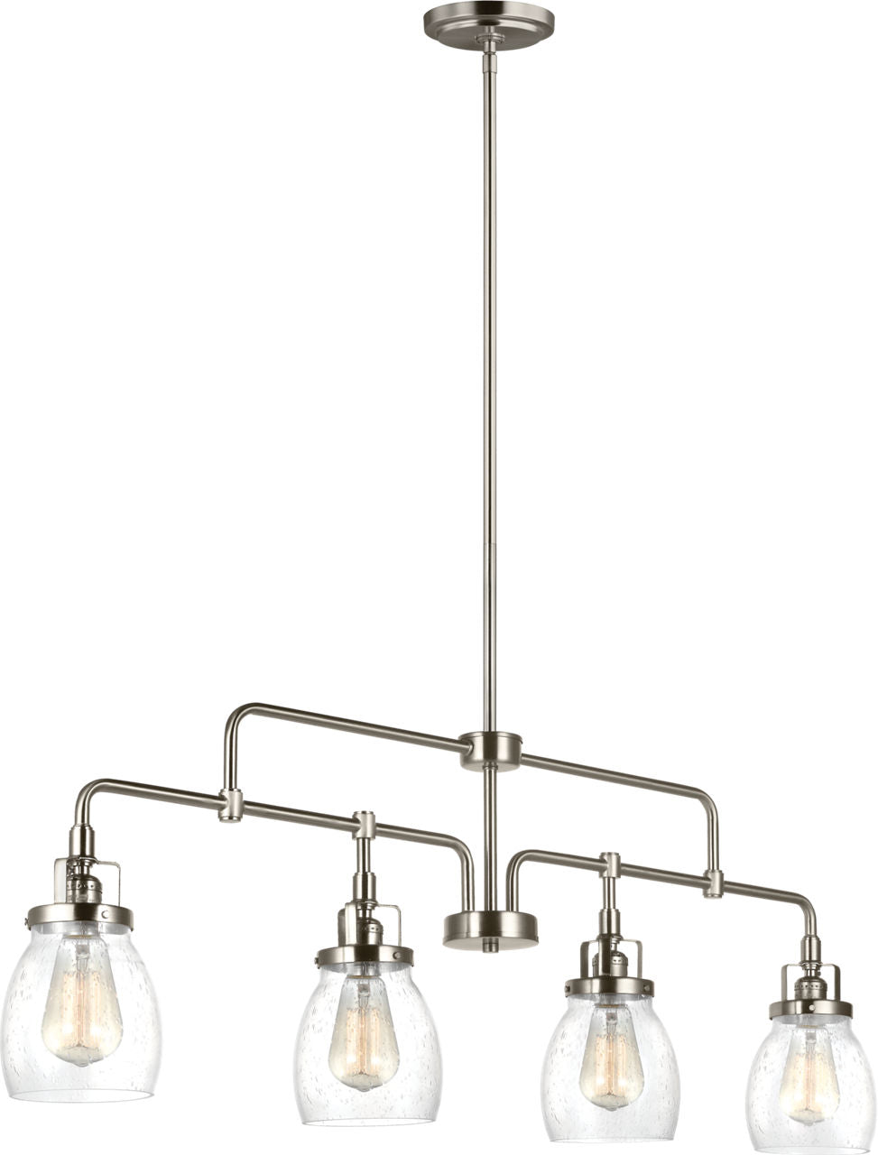 Generation Lighting Belton 4 light brushed nickel linear pendant ceiling light with clear seeded glass shades