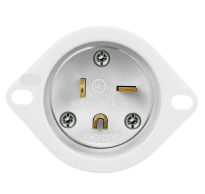 Enerlites 66213-W 20A Straight Blade Flanged Inlet, 5-20PFI