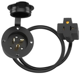 Enerlites 66215-BK 20A (NEMA 5-20)  Flanged Inlet Powe Plug W/ Integrated 18-in Extension Cord, Male Connector Plug, No Wiring, Nylon Facing, Waterproof Cover, Black Finish