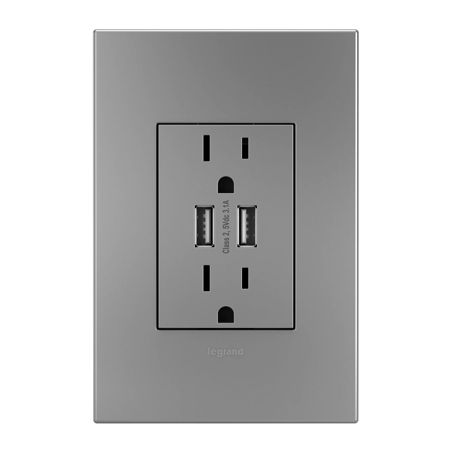 Legrand ARTRUSB153M4WP 15A Duplex Outlet W/Dual USB Wall Plate - Finish: Magnesium
