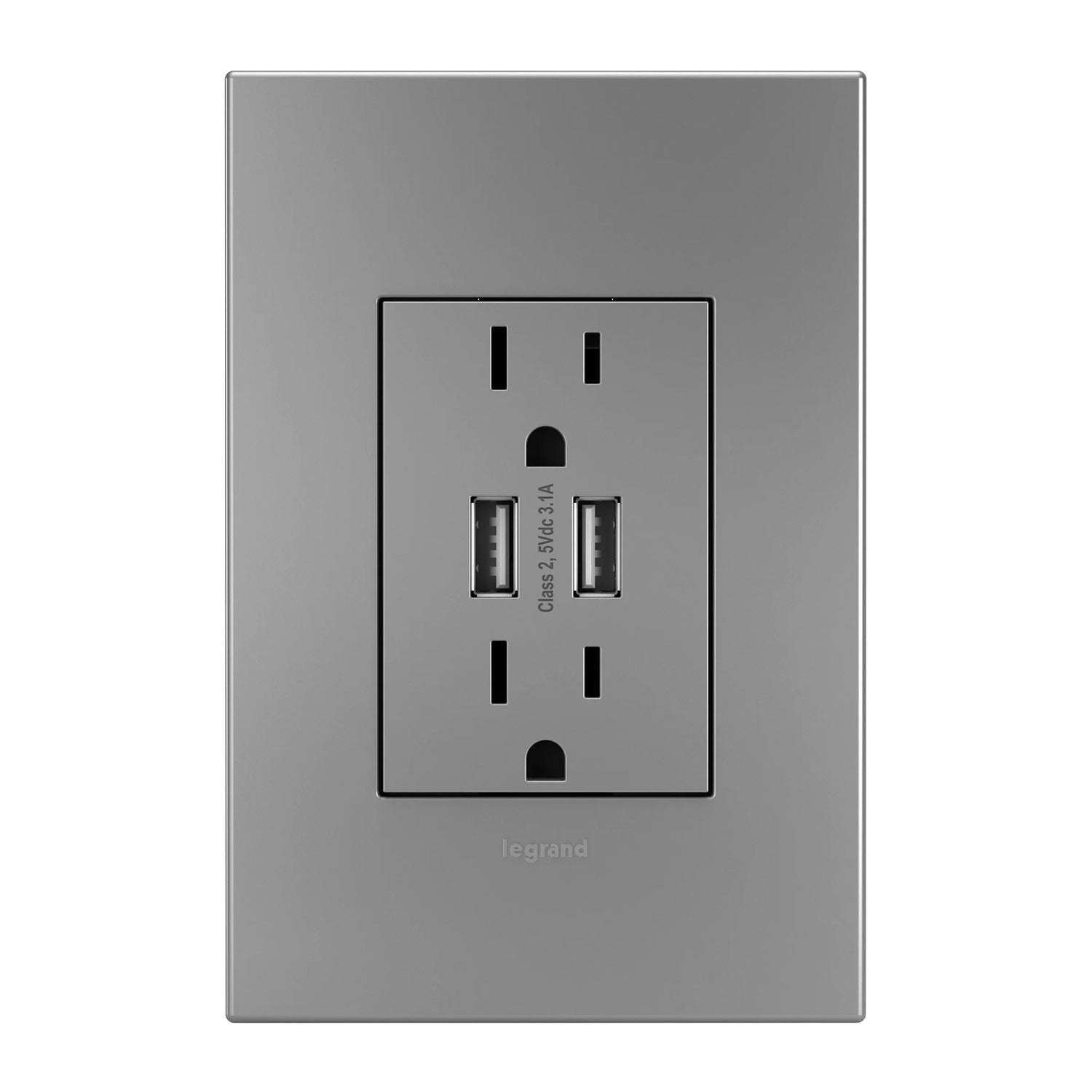 Legrand ARTRUSB153M4WP 15A Duplex Outlet W/Dual USB Wall Plate - Finish: Magnesium