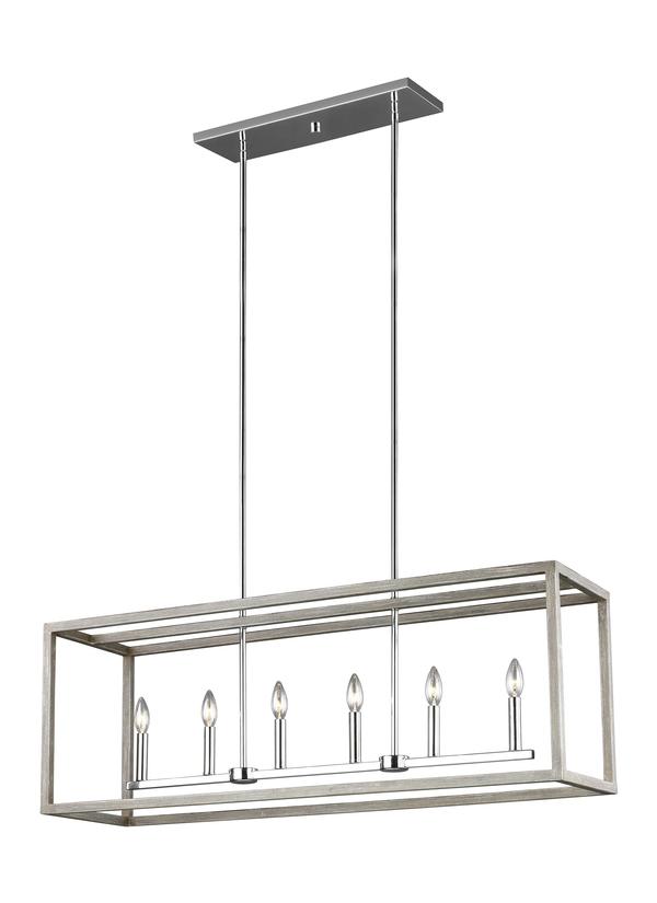 Generation Lighting Moffet Street 6 light washed pine island pendant ceiling light