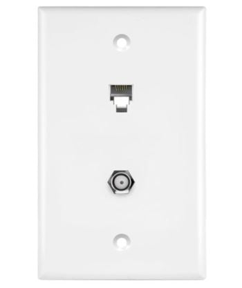 Enerlites 6661-W Telephone And CATV Jack G Plate One F-Type Connector Wall Jack One Rj11 Jack 6-Position 6-Conductor, White Finish