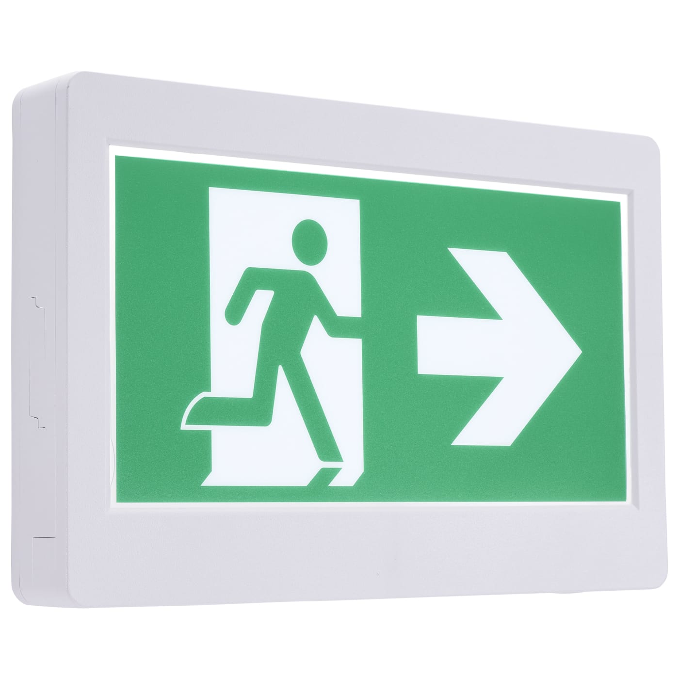 Satco 67-500 Running Man Green LED Exit Sign 120–347V 2HR Battery Backup White
