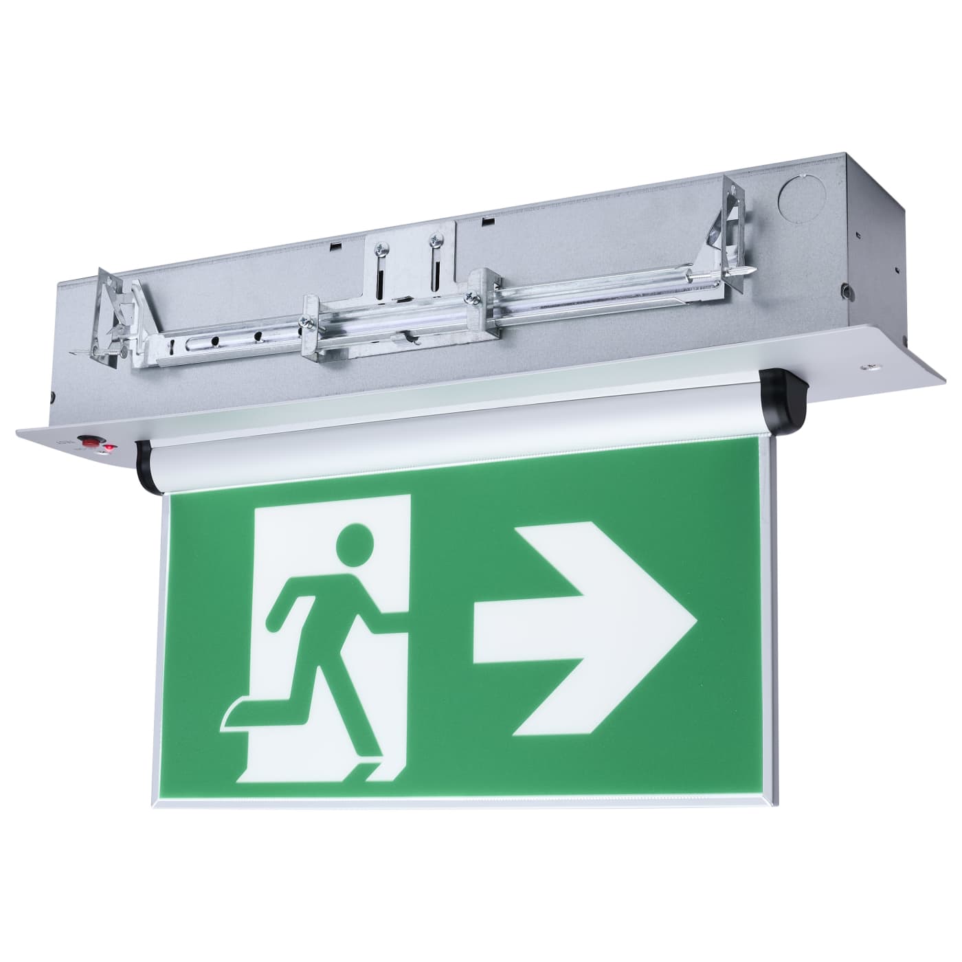 SATCO 67-540 Running Man Green Edge Lit Exit Sign 120-347V Flush Recessed Brushed Aluminum