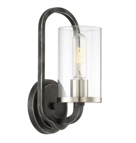 Nuvo 60-6121 Sherwood Wall Sconce w/ Clear Glass, 1 Light, Wattage 40W, Iron Black w/ Brushed Nickel