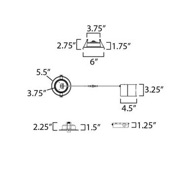 Maxim Lighting 67714WTWT Slim Fire LED Flush Mount dimension diagram