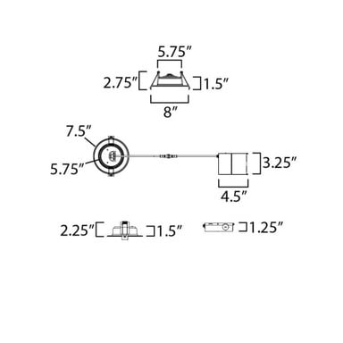 Maxim Lighting 67716WTWT Slim Fire LED Down Light Flush Mount dimensions diagram