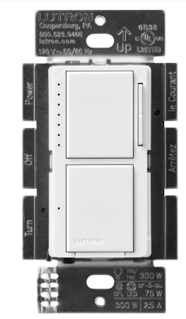 Lutron MACL-L3S25H-WH Maestro LED+ Dual Dimmer and Switch, 75W LED Bulbs, Single Pole, White Finish