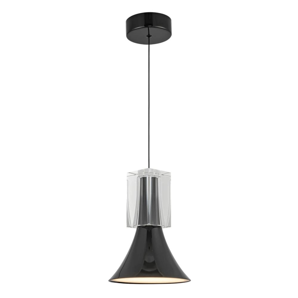 Kuzco Lighting PD94108-GBK/CC-UNV Floe 8 inch LED Pendant in Glossy Black with Steel Shade and Frosted Acrylic Diffuser, Voltage 120-277V, Color Temperature 3000K