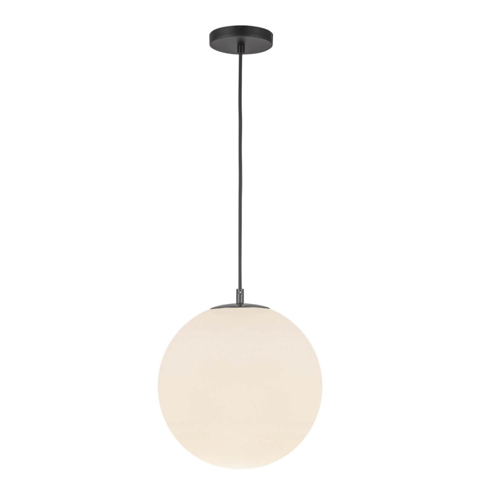 Kuzco Lighting PD34612-BK/OP Marco 1 Light 12 inch Pendant in Black with Opal Glass Shade, Voltage 120V, Wattage 60W