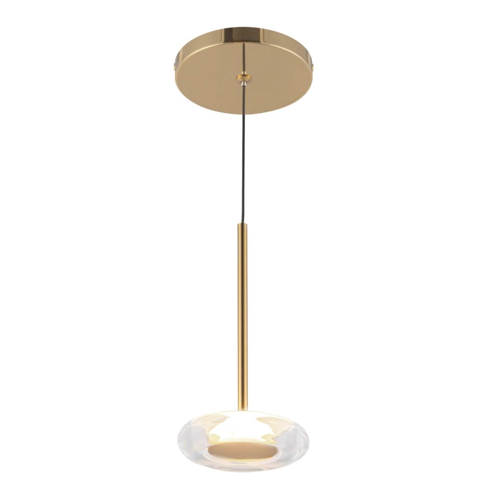 Kuzco Lighting PD97204-MRB/CL Stephord 4 inch LED Pendant in Metallic Brass with Clear Glass and Frosted Acrylic Diffuser, Voltage 120V, Color Temperature 3000K