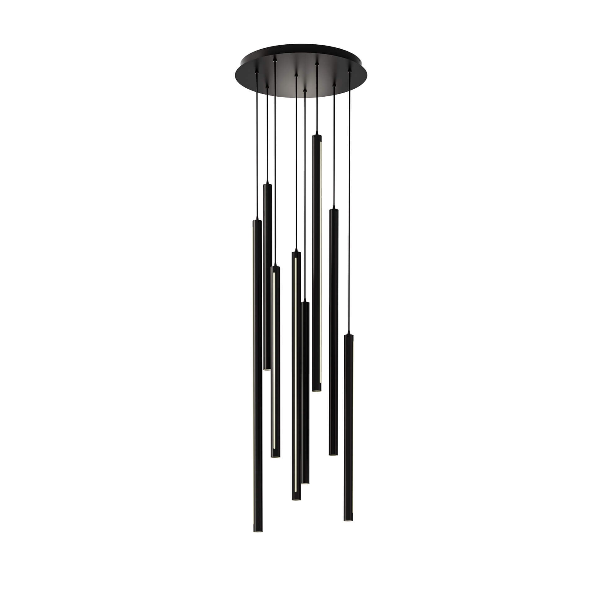 DALS Lighting PDLED120-8-BK 8 Light Round LED Duo-Light Cylinder Pendant Cluster Multi-Color Temperature, Wattage 240W, Lumens 2400Lm, Black Finish