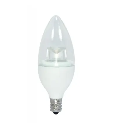 SATCO S28574 LED B11 Bulb, Blunt Tip, Dimmable, E12, Wattage 3.5W, Lumens 300 lm, Voltage 120V, Color Temperature 3000K, Clear