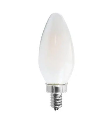 SATCO S11384 LED C11 Candelabra Bulb, Dimmable, E12, Wattage 8W, Lumens 760 lm, Voltage 120V, Color Temperature 2700K, Frosted