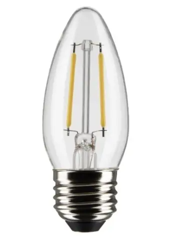 SATCO S21837 LED B11 Bulb, Dimmable, E26, Wattage 5.5W, Lumens 500 lm, Voltage 120V, Color Temperature 2700K, Clear, 2PK