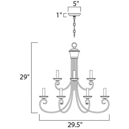Maxim Lighting 70006OI Loft 9 Light 29.5 inch Oil Rubbed Bronze Chandelier Ceiling Light Dimensions Diagram