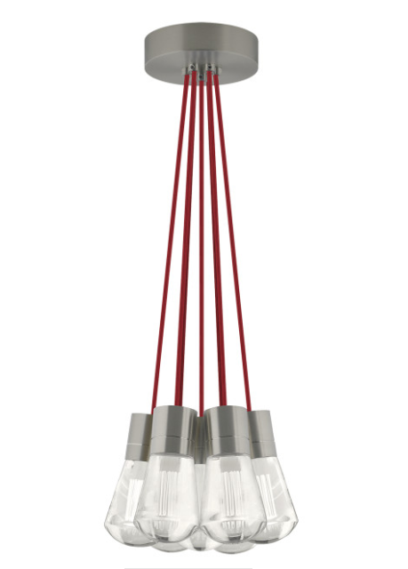 Visual Comfort Architectural 700TDALVPMC7RS-LED930 Alva 7 Light 4" Wide LED Multi Light Pendant with Red Cord - 3000K, Satin Nickel